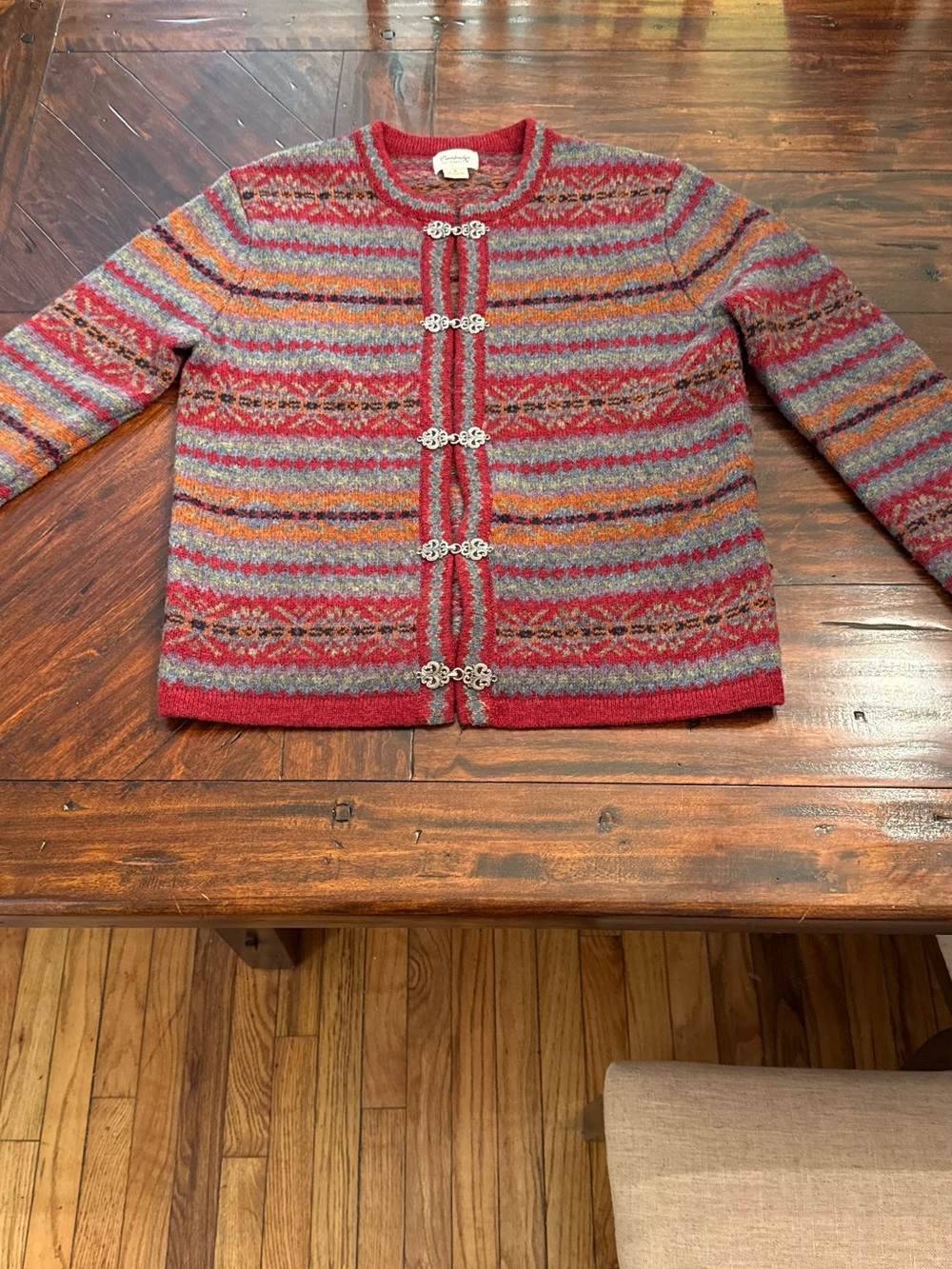 Cambridge Dry Goods Red Striped Fair Isle Cardigan